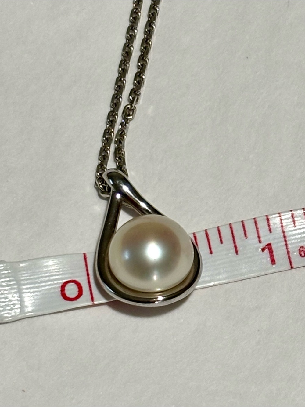 Sterling Silver Pearl Teardrop Pendant Necklace - White Pearl - Picture 3 of 10
